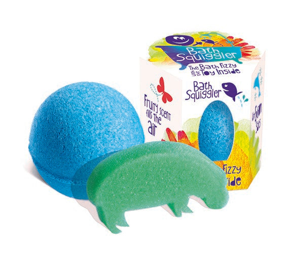 Blue bath bomb with a sponge toy 