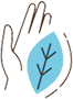 Skin-friendly icon, hand with a leaf.